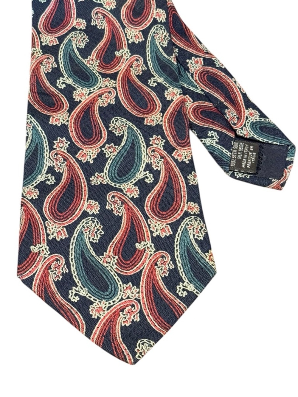 Giorgio Armani Cravatte Vintage Silk Paisley Tie Navy Burgundy Green Made Italy